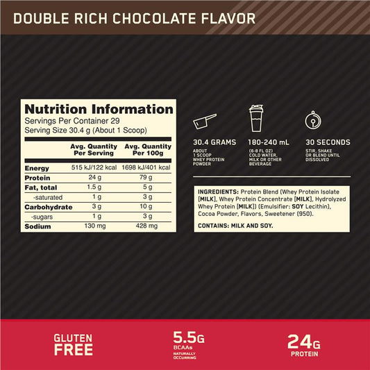 Optimum Nutrition Gold Standard 100% Whey Protein - Double Rich Chocolate (907g)