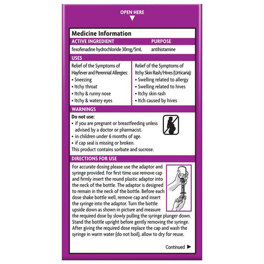 Telfast Kids Oral Liquid 60ml - Quick Allergy Relief for Children