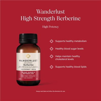 Wanderlust Berberine 500mg, 120 Vegan Capsules for Blood Sugar Support