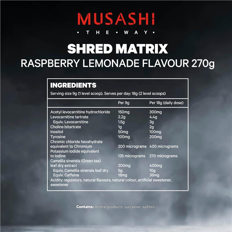 Musashi Shred Matrix Powder Raspberry Lemonade - 270g for Fat Metabolism