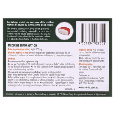 Cartia 100mg Low Dose Aspirin Tablets - 28 Count