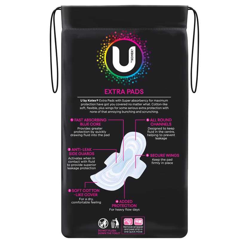 U by Kotex Super Extra Wing Pads, 14-Pads, Leak-Proof