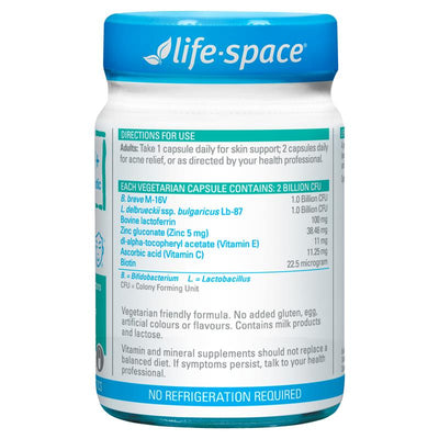 Life-Space Probiotic Acne Relief & Skin Rebalance with Zinc & Biotin - 30 Capsules