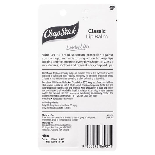 Chapstick Classic Lip Balm with SPF 15 - 4.2g-Auzzi Store