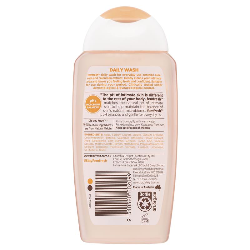 femfresh Daily Wash 250ml pH-Balanced Soap-Free, Aloe & Calendula