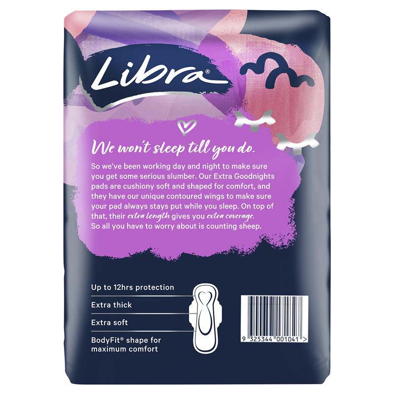 Libra Extra Goodnight Pads with Wings, 20 Pads, 12Hr Protection, BodyFit Shape