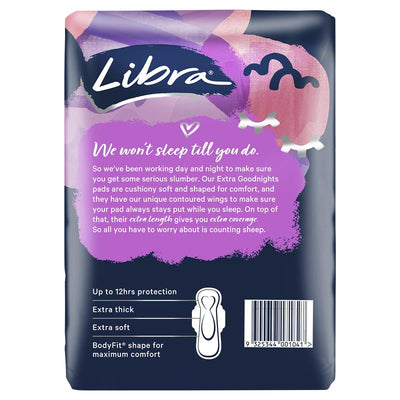 Libra Extra Goodnight Pads with Wings, 20 Pads, 12Hr Protection, BodyFit Shape