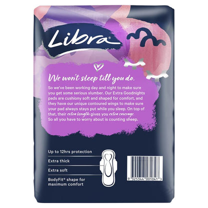 Libra Extra Goodnight Pads with Wings, 20 Pads, 12Hr Protection, BodyFit Shape