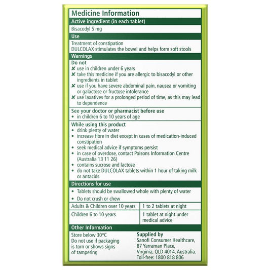Dulcolax Laxatives 5mg - 200 Tablets for Overnight Relief