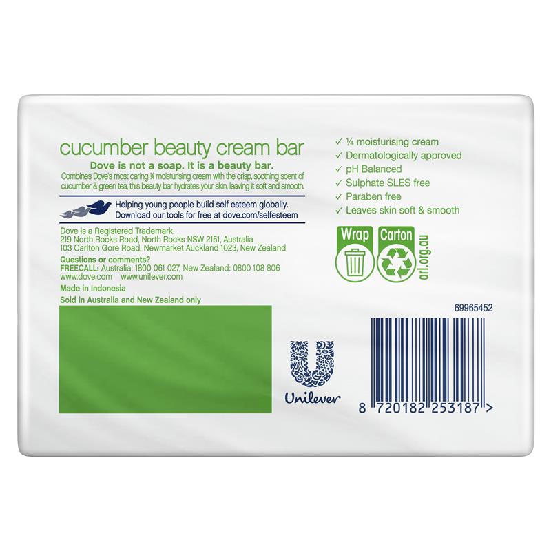 Dove Cucumber Green Tea Beauty Bar - Moisturizing 4x90g