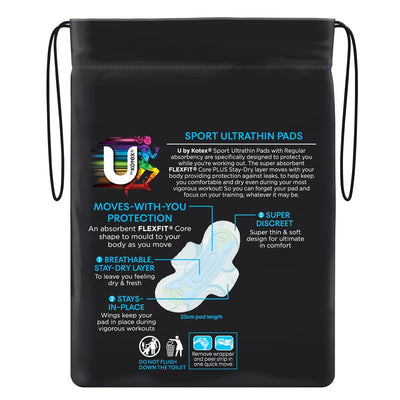 U by Kotex Sport Ultrathins Regular Wing Pads – 12-Pads