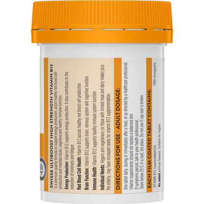 Swisse Ultiboost High Strength Vitamin B12 1000mcg - 60 Vegan Tablets