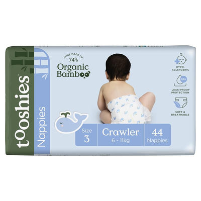 Tooshies Eco Nappies with Organic Bamboo Size 3 Crawler 6-11kg, 44 Pack - Perfect for Active Babies