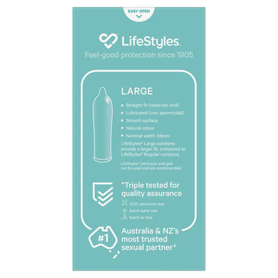 LifeStyles Large Fit Condoms 10 Pack, Natural Latex, Triple Tested