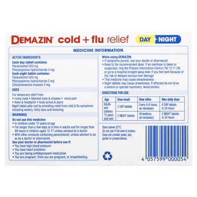 Demazin Cold & Flu Relief Day + Night - 48 Tablets