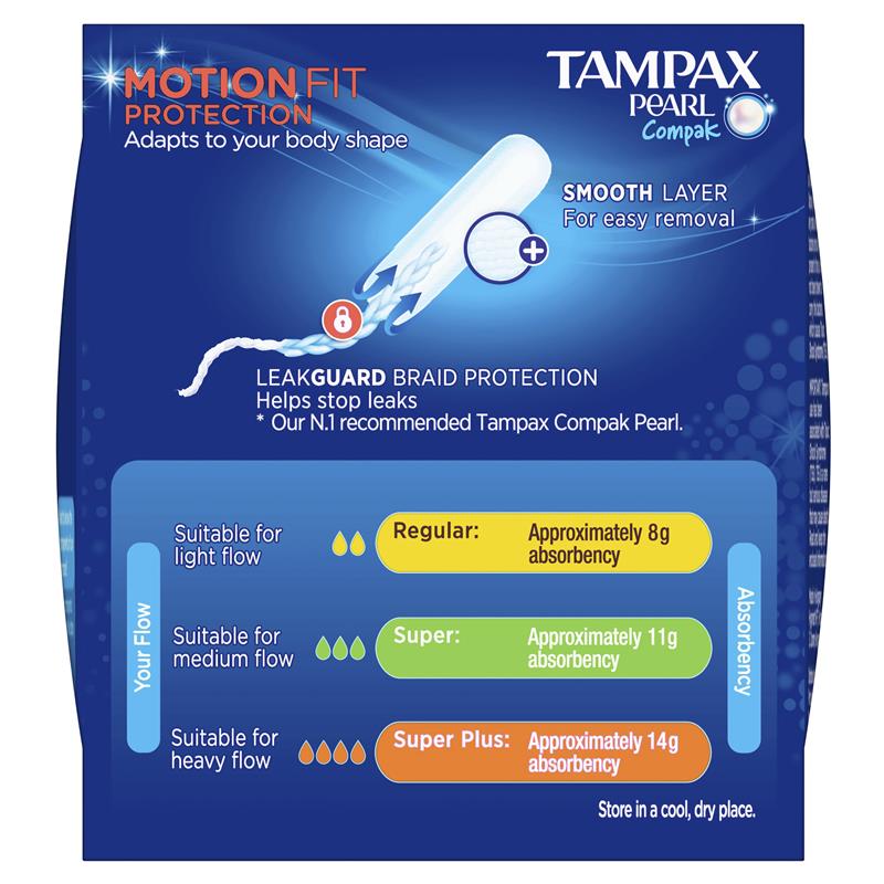 Tampax Pearl Compak Tampons, Medium Flow, 18 Pack with Applicators