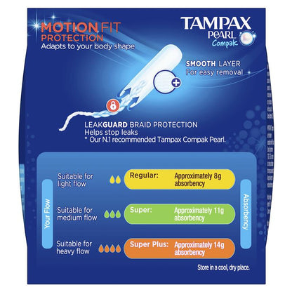 Tampax Pearl Compak Tampons, Medium Flow, 18 Pack with Applicators