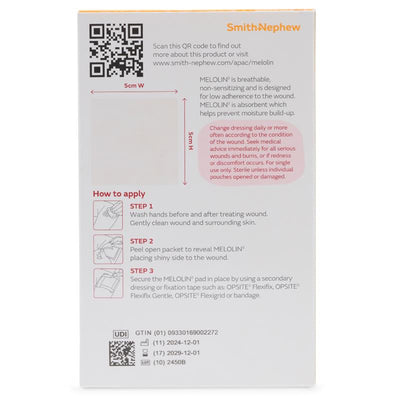Melolin 5cm x 5cm Low Adherent Wound Dressing - 5 Pack