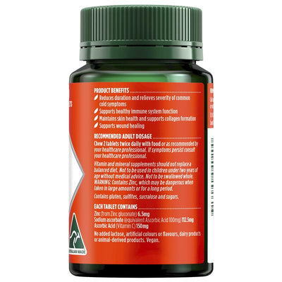 Nature's Own Zinc + Vitamin C Chewables – 60 Tablets for Immune Support
