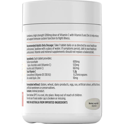 Nutra-Life Vitamin C 1200mg + D3 + Zinc Tablets – Immune Support