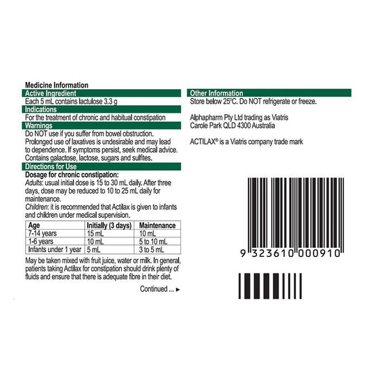 Actilax Mixture 500mL - Effective Relief for Chronic Constipation-Auzzi Store