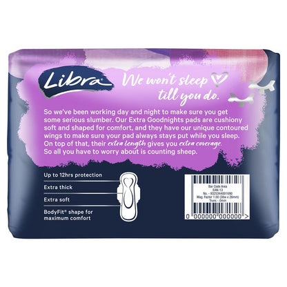 Libra Extra Goodnights Pads with Wings - 10 Pads, 12H Protection