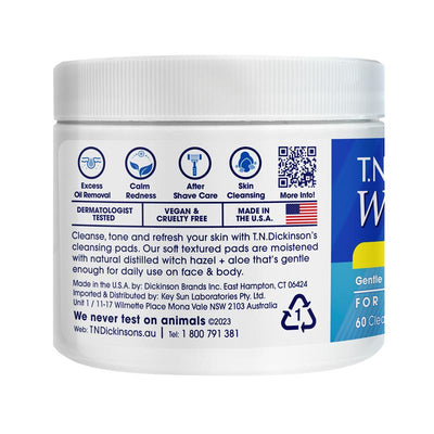 Witch Hazel Face Wipes 60 Count - Refreshing Cleansing Pads