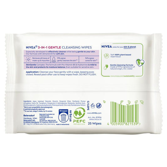 NIVEA 3in1 Gentle Cleansing Wipes 25 Pack - Soft & Nourishing-Auzzi Store