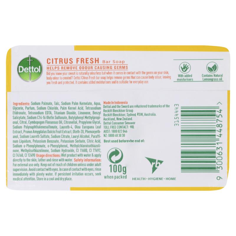 Dettol Citrus Fresh Bar Soap 3-Pack 100g – Germ Protection & Moisturizing