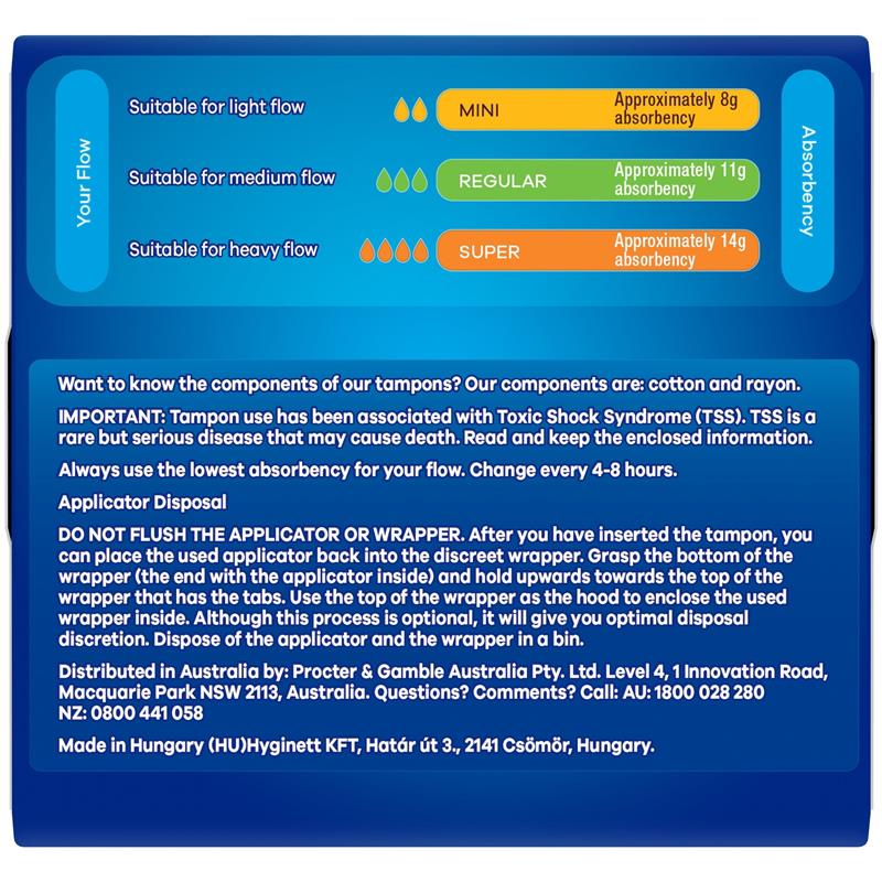 Tampax Super 14g Heavy Flow Tampons with Applicator - 20 Pack