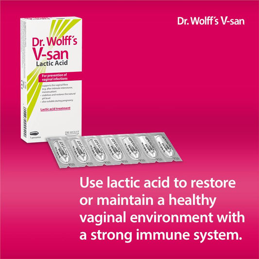 Dr. Wolff V-san Lactic Acid Vaginal Pessaries, 7-Pack, pH Balanced – view 2