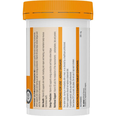 Swisse Ultiboost Vitamin B3 120 Tablets - Enhanced Skin & Energy Formula