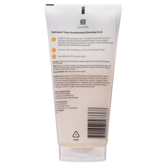 Neutrogena Deep Clean Blackhead Eliminating Scrub 150g - Clear Skin Solution for Oily and Combination Skin