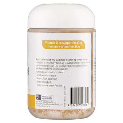 Nature's Way Adult Vitamin D3 Gummies 120ct – 1000IU, Lemon Flavor