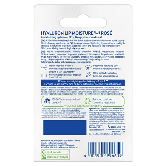 NIVEA Hyaluron Lip Moisture Balm Sheer Rose - 5.2g – view 2