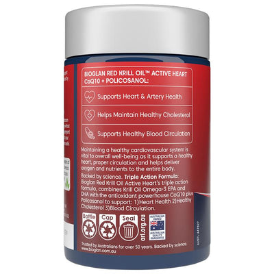 Bioglan Active Heart Red Krill Oil 60 Capsules with CoQ10 & Policosanol