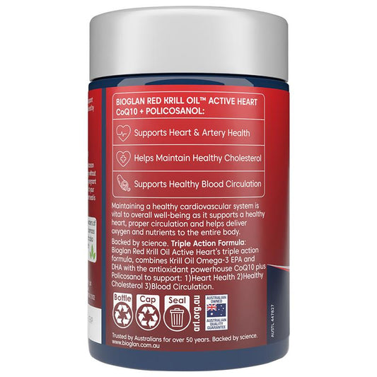 Bioglan Active Heart Red Krill Oil 60 Capsules with CoQ10 & Policosanol – view 2