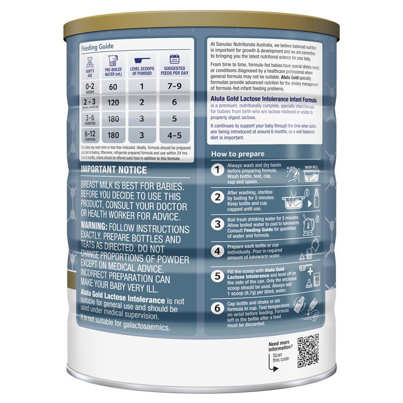 Alula Gold Lactose Intolerance Infant Formula 0-12 Months - 900g - Auzzi Store