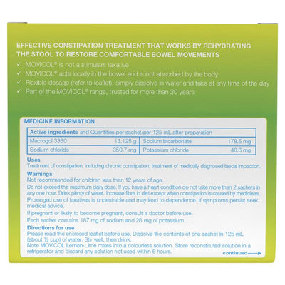 Movicol Adult Lemon Lime 30 Sachets - Effective Constipation Relief