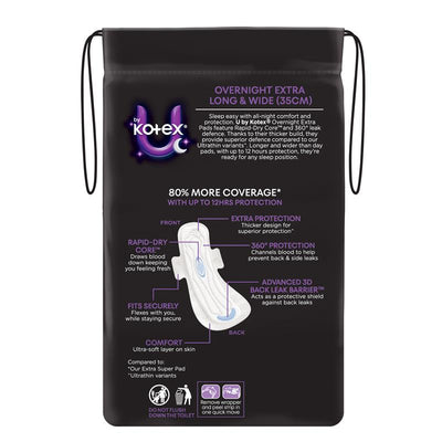 U by Kotex Overnight Long Maxi Pads with Secure Wings, 8-Pads