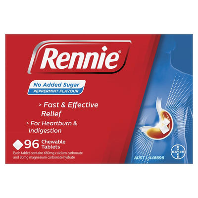 Rennie No Added Sugar Peppermint Antacid Tablets - 96 Count