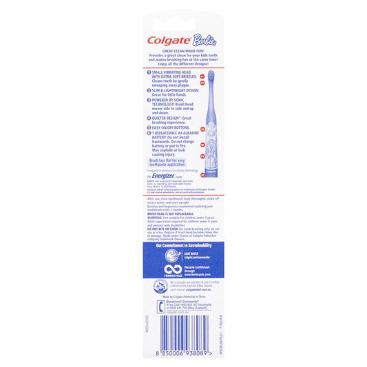 Colgate Kids Barbie Sonic Battery Toothbrush - Fun and Effective Cleaning for Ages 3+ – view 2