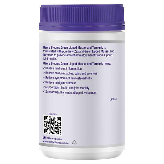 Henry Blooms Green Lipped Mussel 500mg with Turmeric 1500mg - 100 Vege Capsules for Joint Health-Auzzi Store