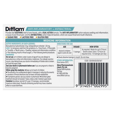 Difflam Sore Throat Lozenges - Sugar Free Honey and Lemon, 16 Count
