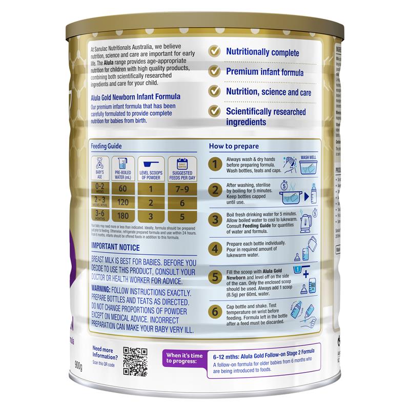 Alula Gold Stage 1 Newborn Infant Formula 0-6 Months - 900g - Auzzi Store