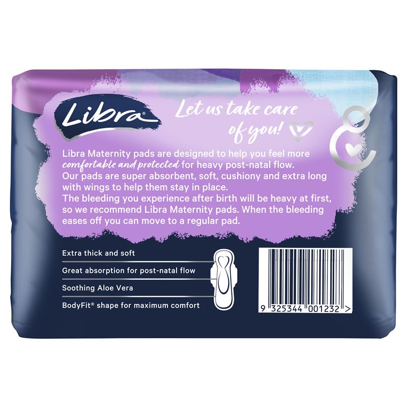 Libra Extra Long Maternity Pads with Wings - 10 Pads, Aloe Vera