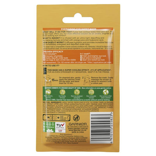Garnier Hydra Bomb Hyaluronic Acid + Orange Extract Eye Sheet Mask - 6g - Auzzi Store
