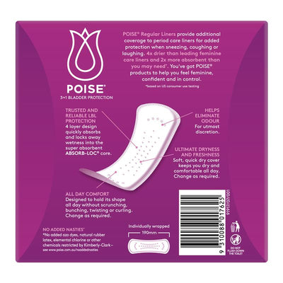 Poise Regular Bladder Leak Liners 52-Pads – 3-in-1 Protection
