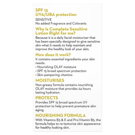 Olay Complete UV Protection Moisturiser Lotion - Sensitive Skin - SPF15 - 150ml-Auzzi Store