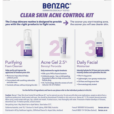 Benzac Acne Control 3 Step Starter Kit (50g + 130mL + 118mL)